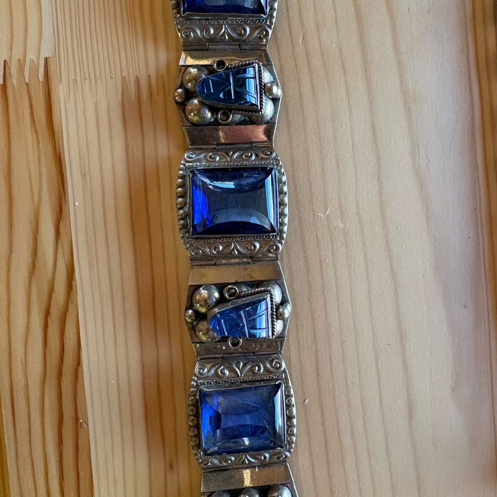 Sterling-Style Silver Bracelet with Rich Blue Gemstones